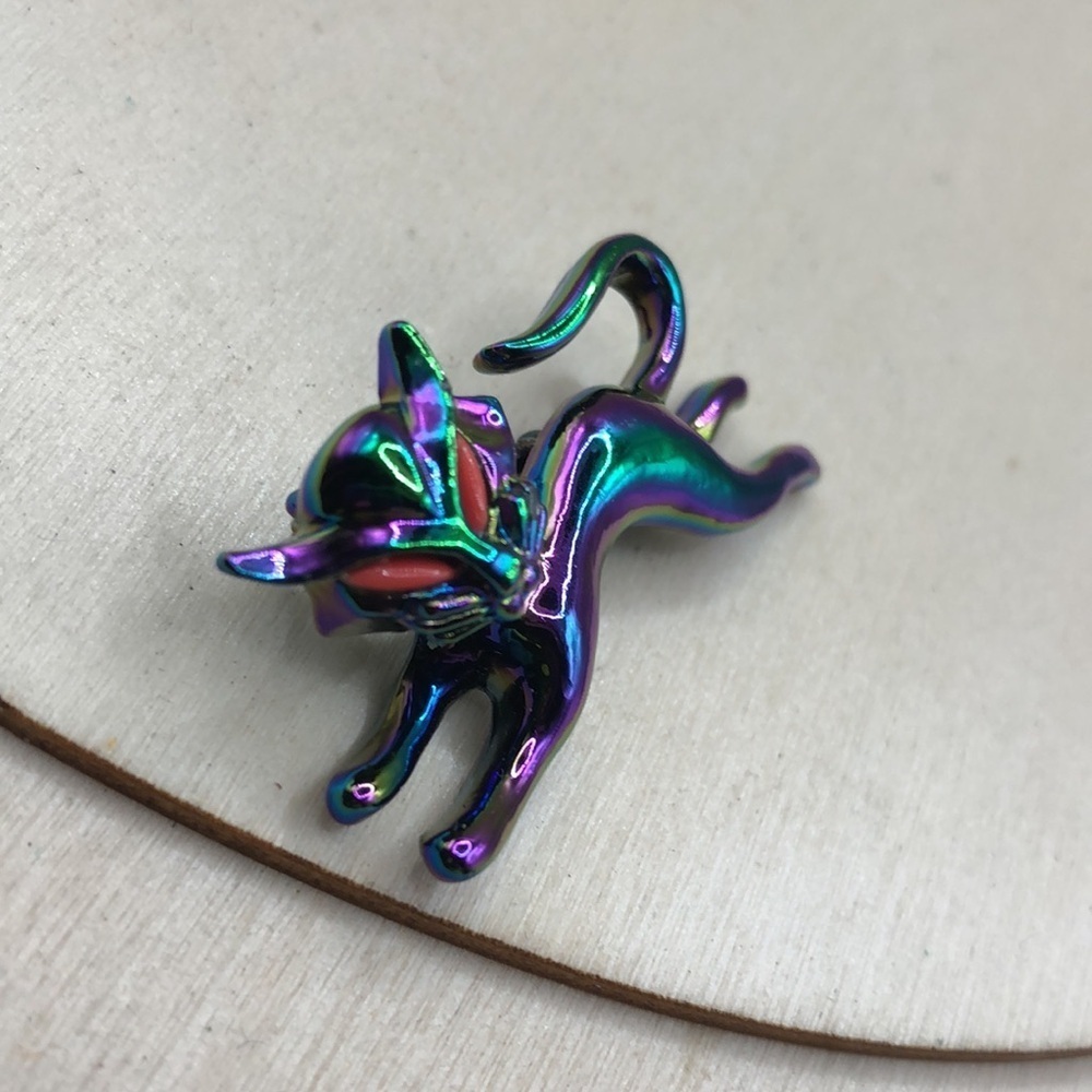 Vintage Oil Spill Gloss Enamel Siamese Cat Brooch - Picture 2 of 5